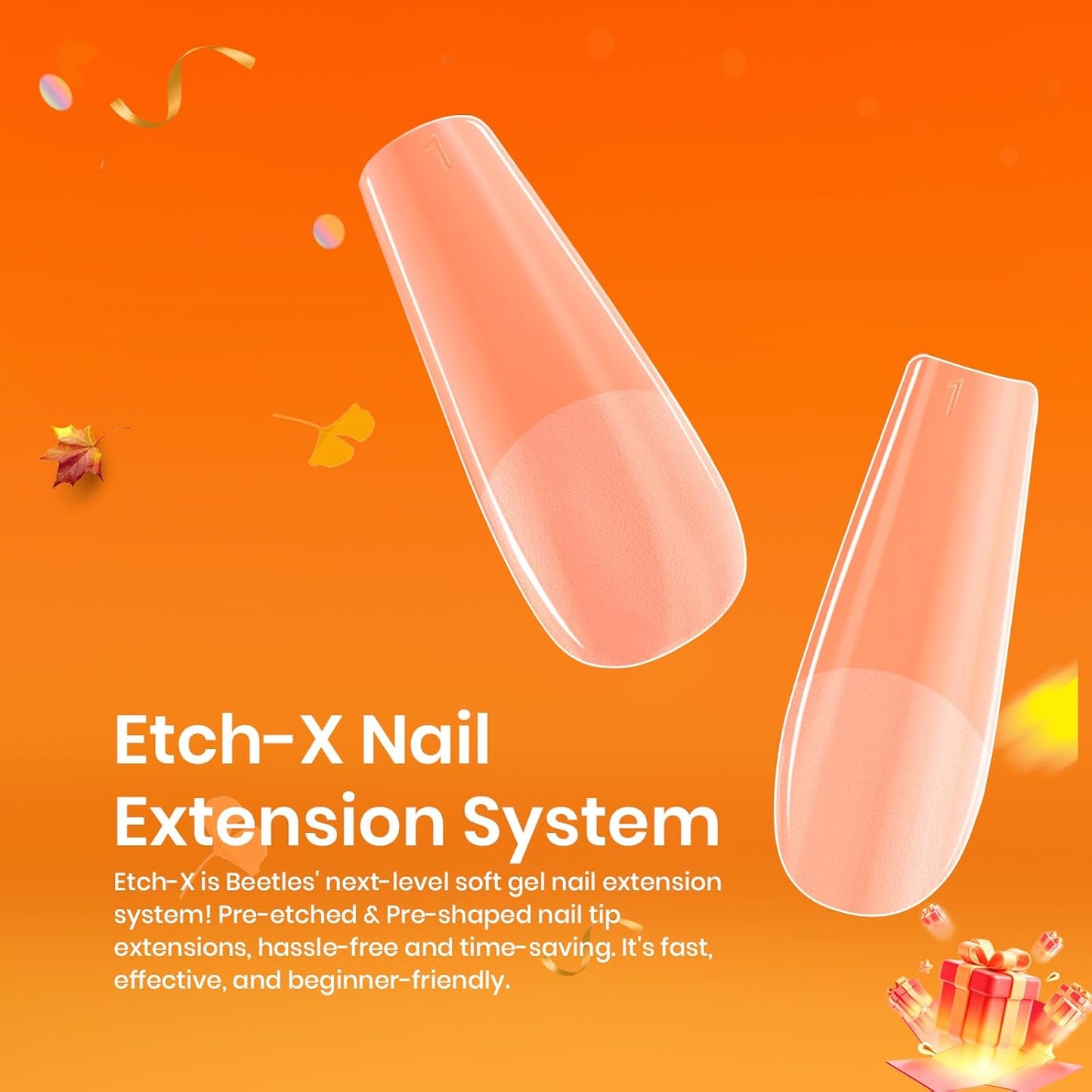Beetles Gel Nail Tips Medium Coffin Etch X Nail Tips, 12 Sizes 288Pcs Pre Shaped Half Matte Press On Nails Full Cover False Nails for Pastel Spring Nails Acrylic Fake Nails Nail Extensions Kit
