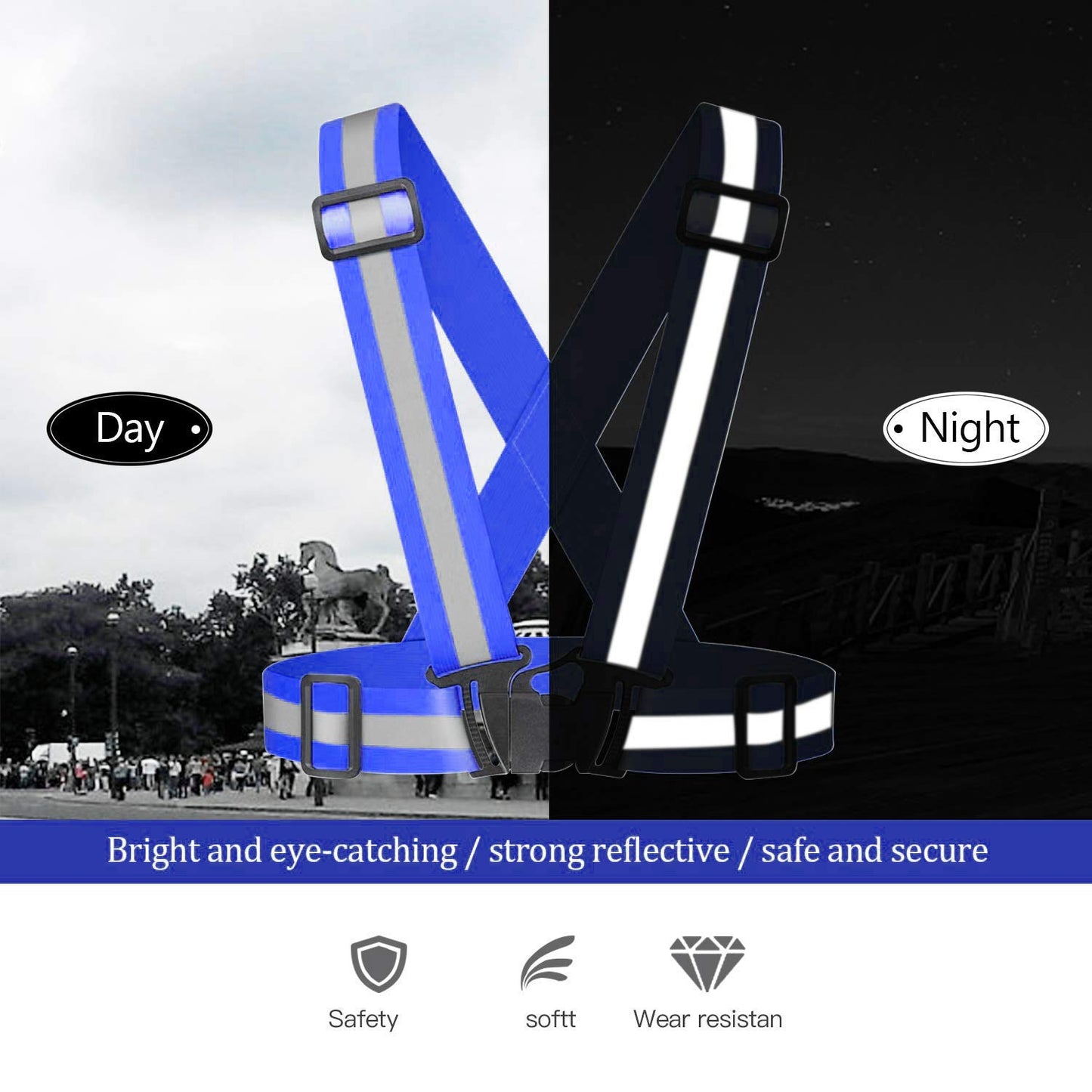 Awnuuw Reflective Vest Running Gear 3Pack, Adjustable Safety Vests High Visible Reflective Belt Straps for Night Running, Outdoor Cycling, Motorcycle, Dog Walking (Green,Black,Blue)