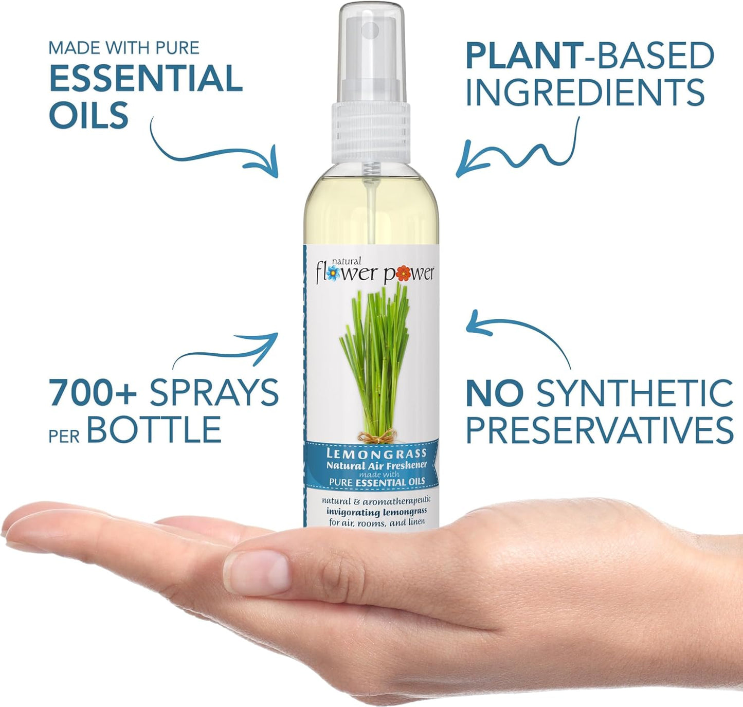 Air Freshener Spray - Odor Eliminator with Essential Oils for the Home, Car & Fabric - Cruelty Free & Vegan - Lemongrass - 2 x 4 oz