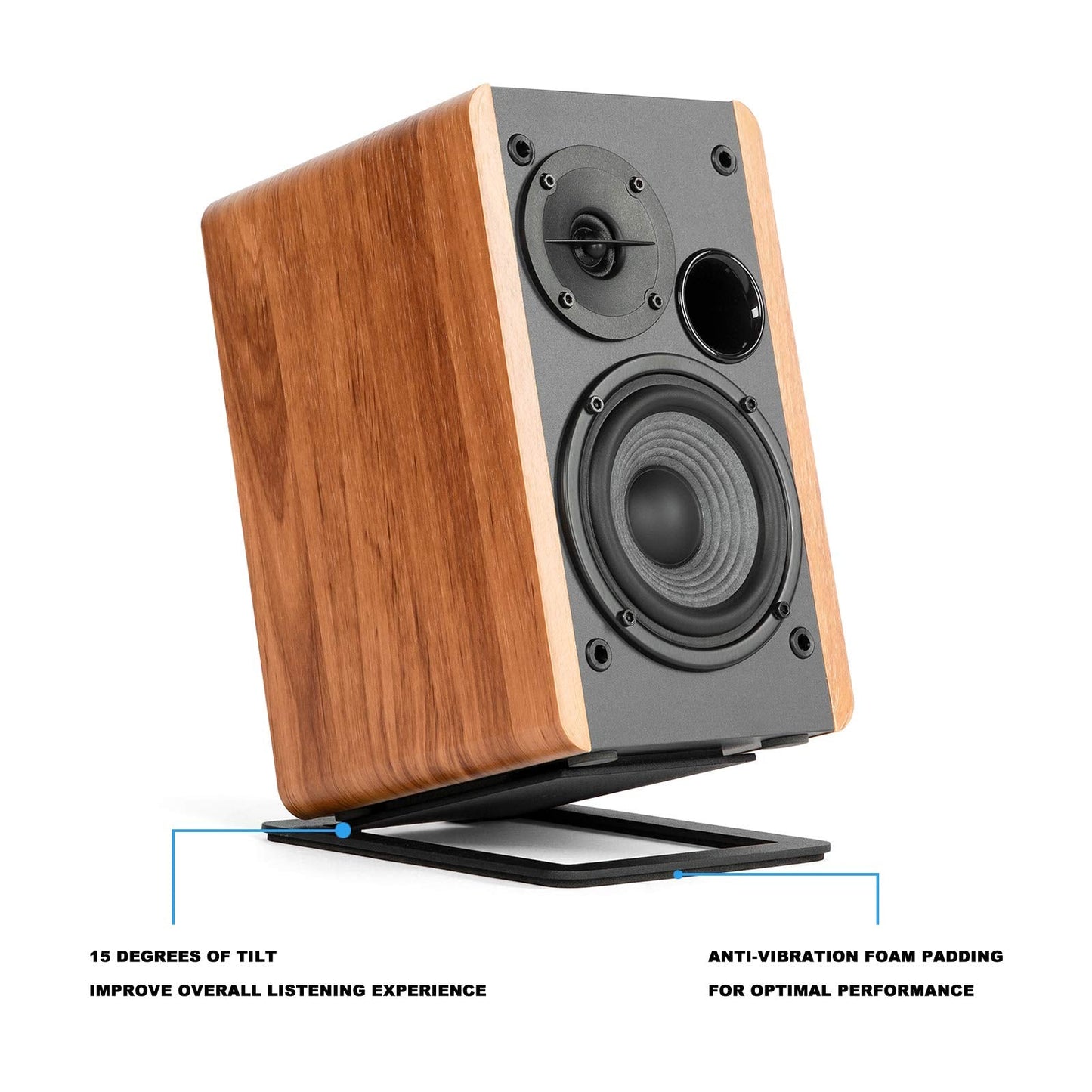 7" Desktop Speaker Stands for Midsize Bookshelf Computer Speakers, Studio Monitor Vibration Damping Tilted Tabletop Speaker Stands, Black - Pair