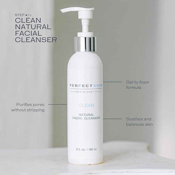 PERFECT SKIN BY CHRISTIE KIDD, PA-C Clean Natural Facial Cleanser – Gentle Face Wash with Aloe, Olive Leaf & Tea Tree – Soothes, Hydrates, Deep Cleans Pores – 6 fl oz (180 ml)