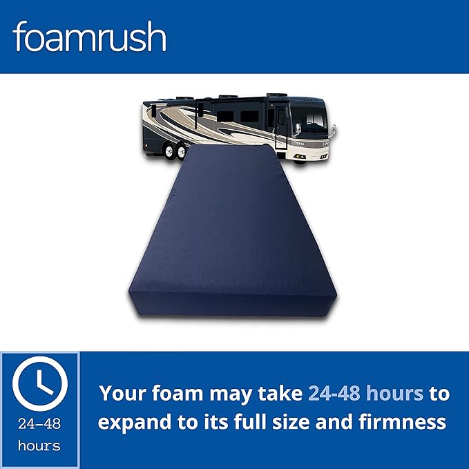 FoamRush 6-Inch Bunk (36" x 72") High Density Foam RV Mattress Replacement with Canvas Navy Cover, Medium Firm, Made in USA, Camper Trailer, Removable Water-Resistant Outdoor/Indoor Cover w Zip