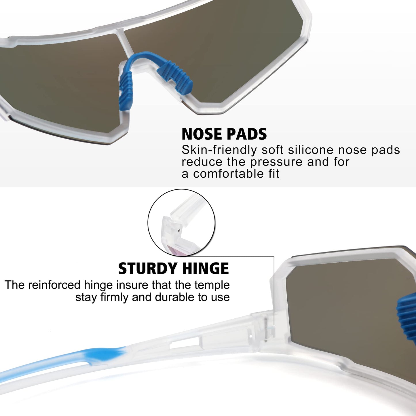 STORYCOAST Polarized Sports Sunglasses for Men Women,Bike Glasses Driving Fishing Cycling Mountain Bike Sunglasses UV400 Protection Clear Frame-Blue Mirror Lens