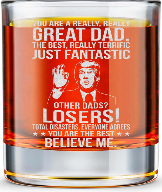 BETHEGIFT Gifts for Dad from Daughter, Son - Dad Glass Gifts for Christmas,Birthday - Cool Present for Father - 10oz Whiskey Rock Glass