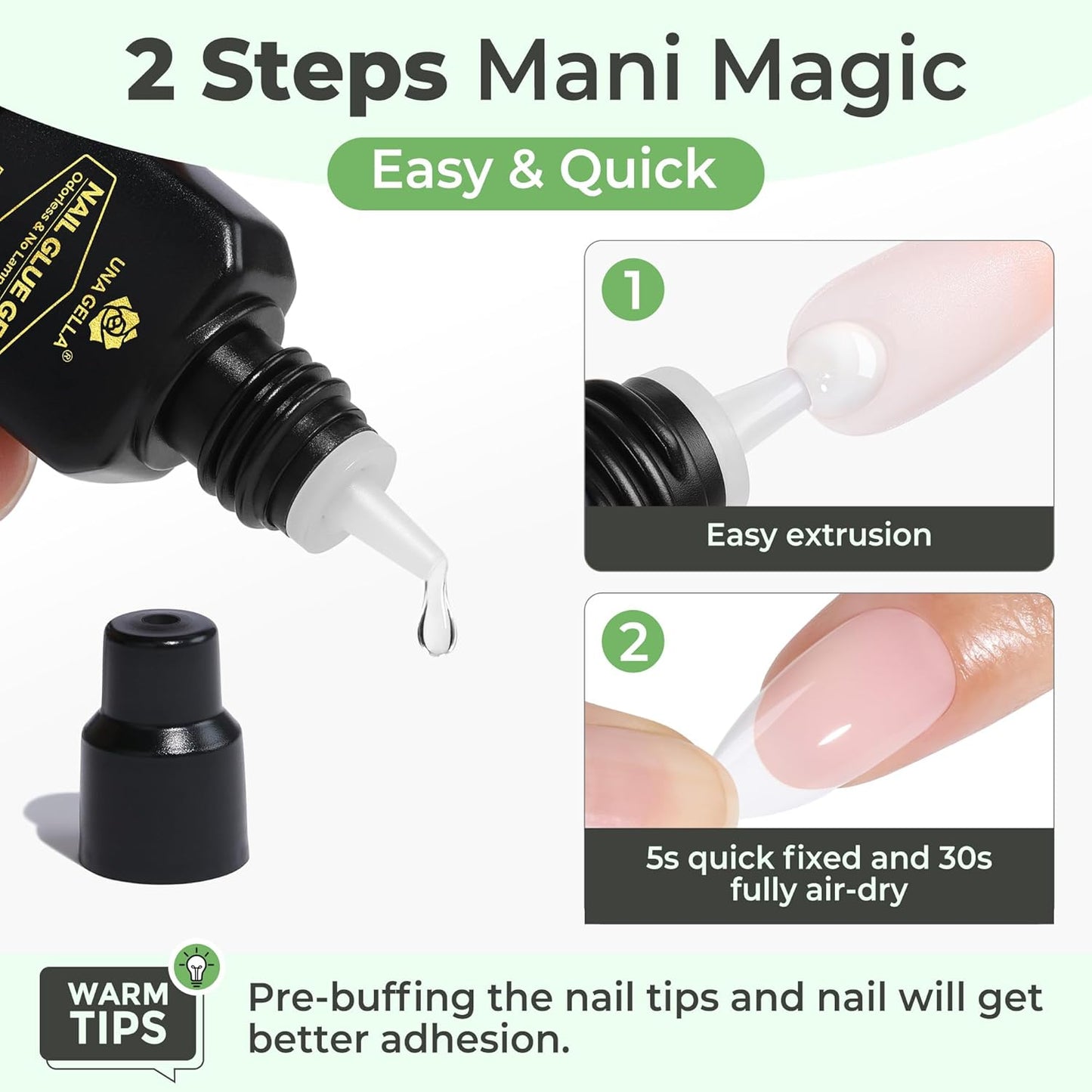 UNA GELLA Super Strong Gel Nail Glue for Press Ons: No U V Lamp Needed Glue Gel, Travel-Size 5ml Nail Adhesive for Press on Nails, Nail Tips&Acrylic Nails-Quick Dry, No Smell, Long-Lasting