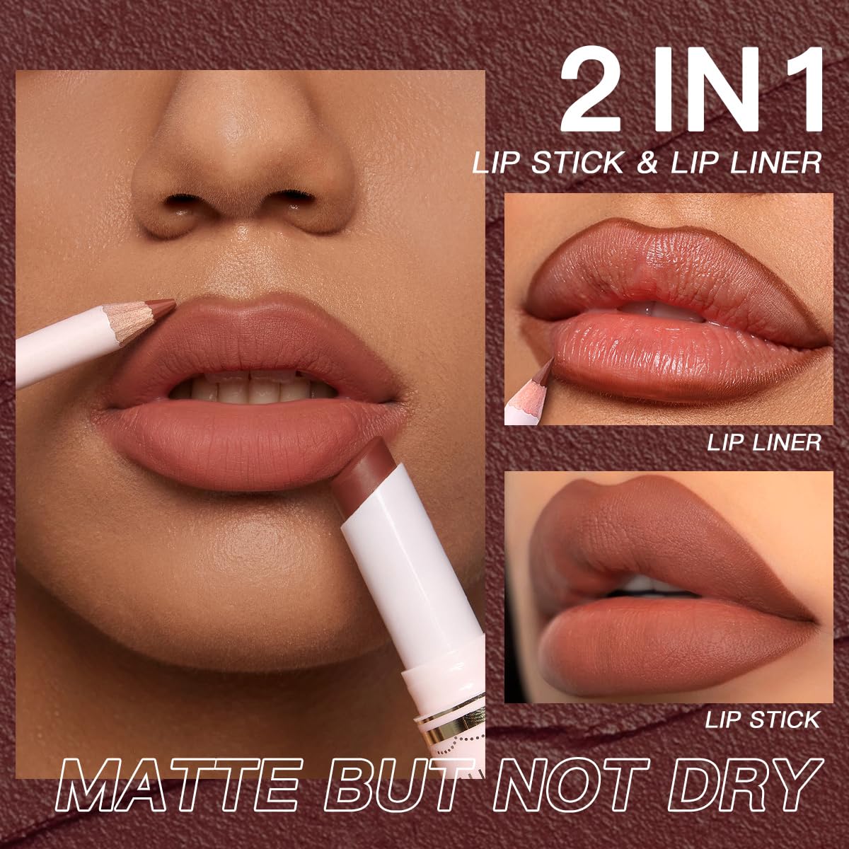 USHAS Lipstick and Lip Liner Combo Set 2 in 1 Waterproof Lipstick for Women Lip liner Set Long Lasting Lipstick, Matte Lipstick Pen with Lip Liner Set Makeup Kits (S7, Pack of 1)