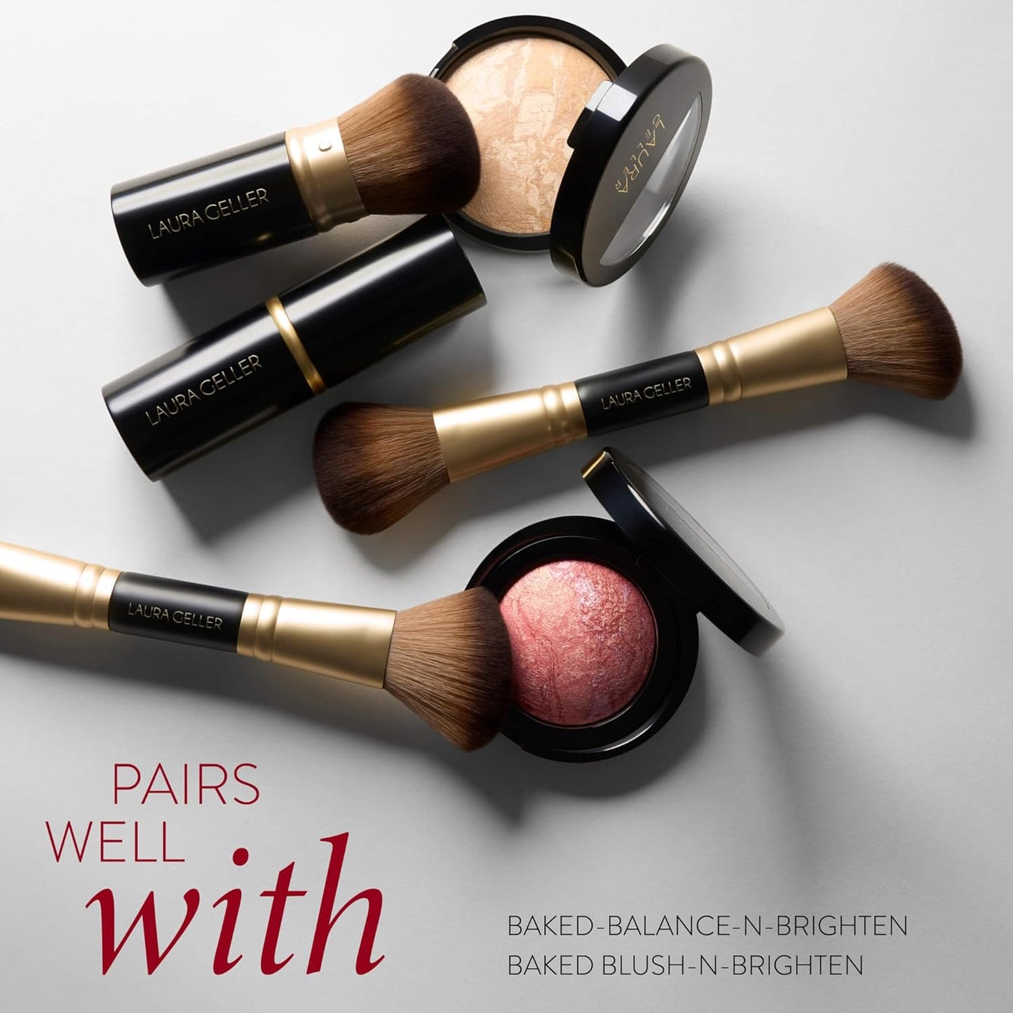 LAURA GELLER NEW YORK Face It All 2pc Makeup Brush Set - Retractable Airbrush Kabuki Brush + Dual-Ended Blush and Bronzer Brush