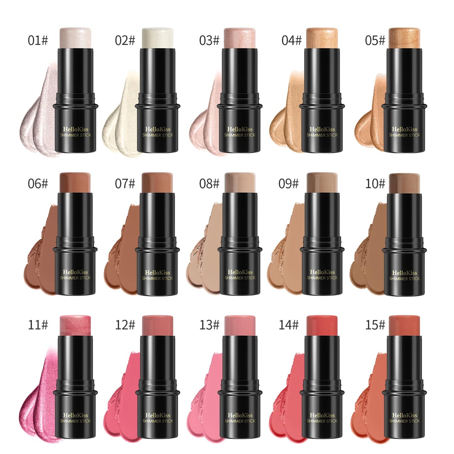 3 Pcs Cream Contour Stick Makeup Kit, Shades with Highlighter, Blush and Bronzer Contour Stick for Sculpt the Cheeks, Waterproof, Matte & Dewy Finish (Medium-Deep,#05+#06+#15)