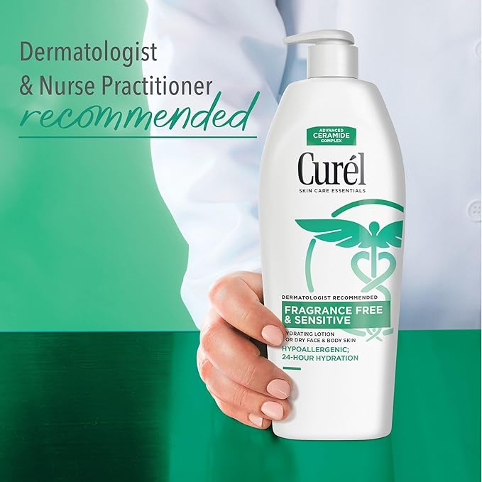 Curel Fragrance Free Lotion, Sensitive Hypoallergenic Lotion for Dry Skin, Dermatologist Recommended, 13 Oz, Pack of 3