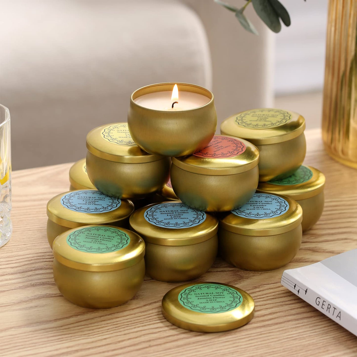 qinxiang Scented Candles Gifts Set,16 Pack Natural Soy Wax Travel Tin Jar Candles for 2.5 OZ Aromatherapy Candles for Family Gatherings, Festive Candles