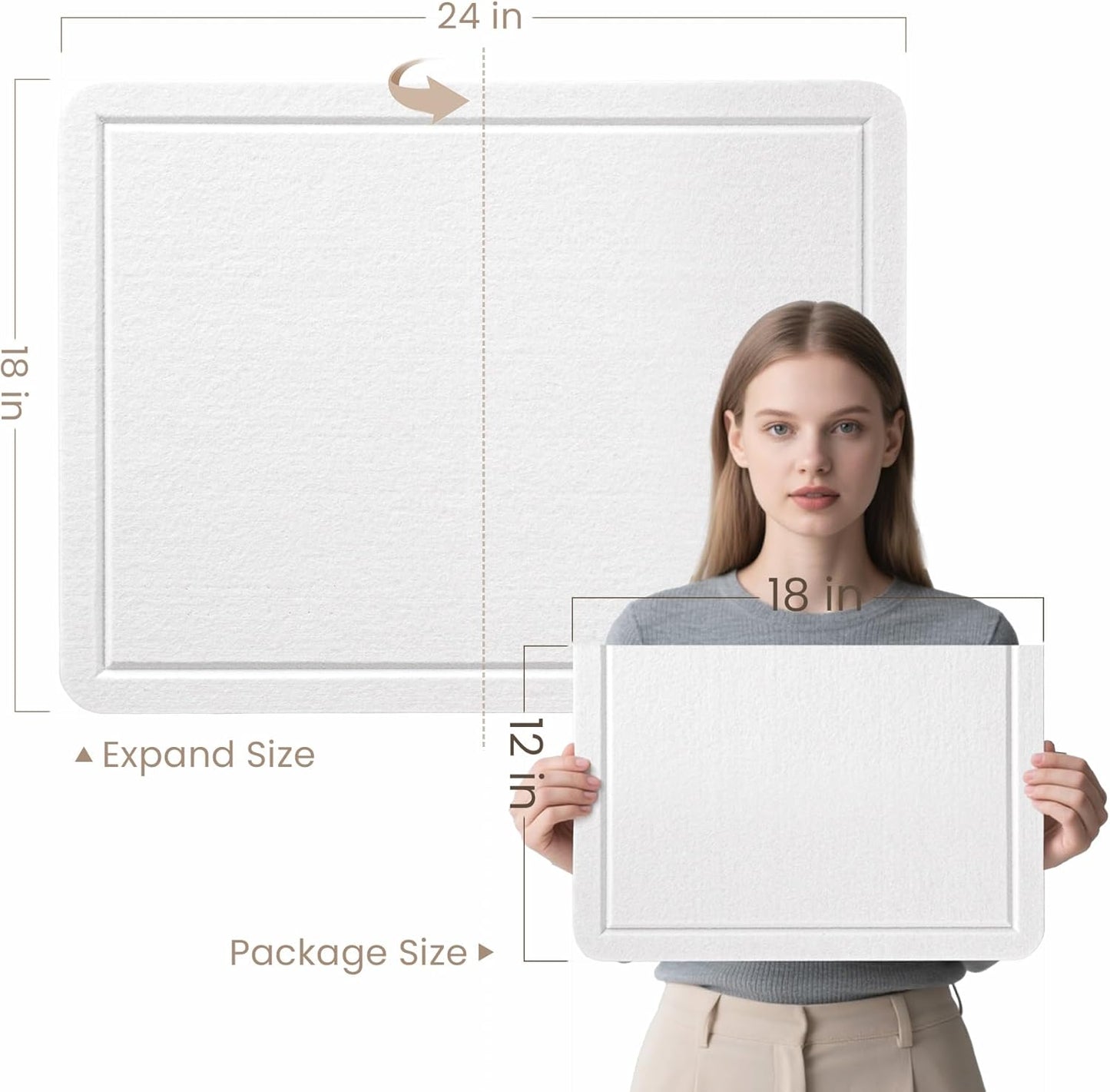 Bulletin Board, 24 x 18 inches Felt Board Decorative Pin Board, Cork Board Alternative for Wall, Foldable Photo Board Self-Adhesive Vision Board Mood Board with 20 Pushpins - White