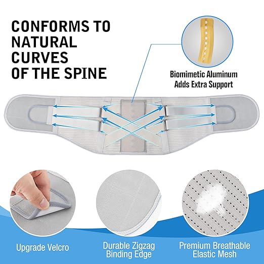 Back Brace for Lower Back Pain Relief - Back Support Belt for Women & Men, Lower Back Brace for Herniated Disc, Sciatica. Removable Stays for Lower Back Support with 2 Different Hardness Sets (Grey, XXX-Large)