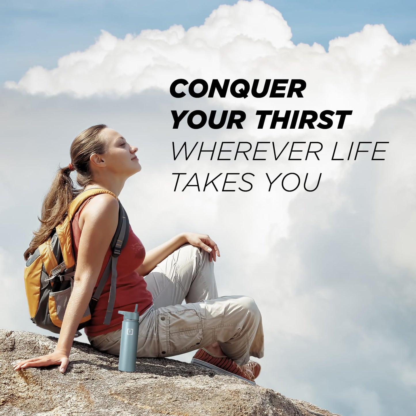 IRON °FLASK Camping & Hiking Hydration Flask, Wide Mouth, 3 Straw Lids, Stainless Steel Outdoor Water Bottle, Double Walled, Insulated Thermos, Metal Canteen - Elemental Gray, 22 Oz