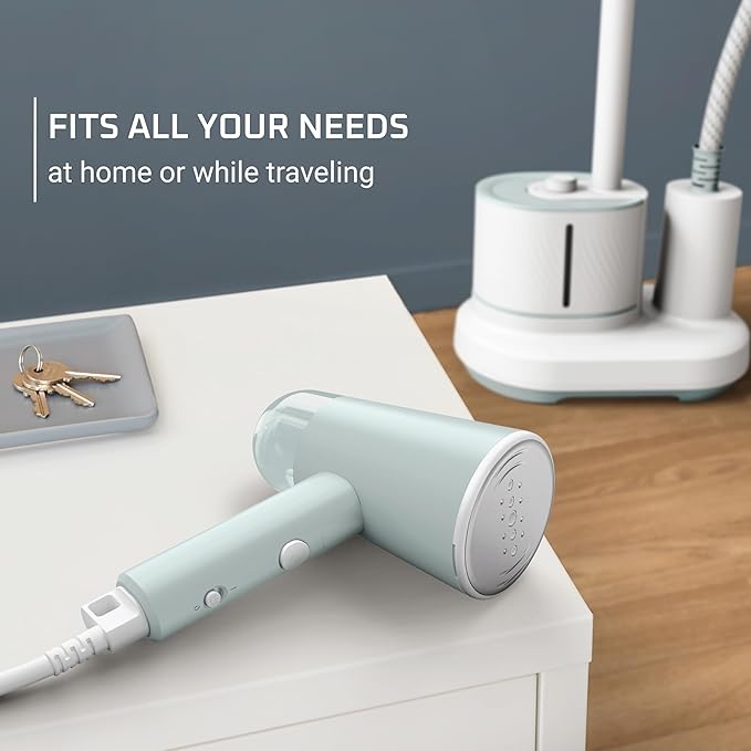 Rowenta Mini Travel Steamer for Clothes, Portable Handheld Steamer with 2.3 Oz Tank, Foldable, 1100 Watts, Ironing, Travel Essentials, Green, DR1014