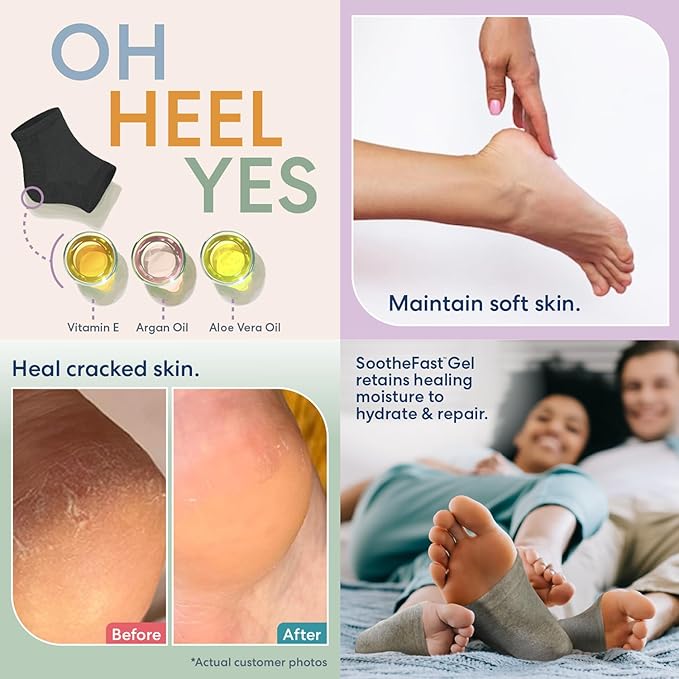 Dr. Frederick's Original Moisturizing Heel Socks for Cracked Heel Treatment - 2 Pairs - Socks for Dry Feet - Cracked Skin Repair & Overnight Hydration - Foot Care for Women & Men - Argan Oil