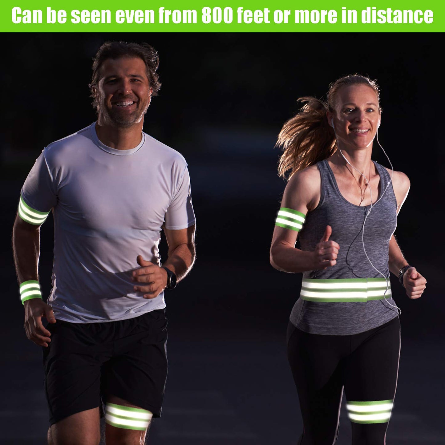 16 Pieces Reflective Bands Reflector Bands for Wrist, Arm, Ankle, Leg, High Visibility Reflective Gear Safety Reflector Tape Straps for Night Walking, Cycling and Running (Green)