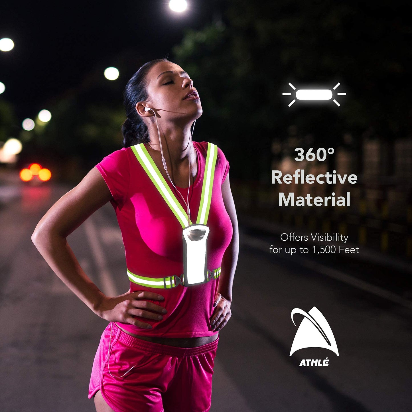 Athlé Reflective Vest and Bands with Phone and Storage Pouch, Adjustable Stretch Waist Belt - Neon Yellow Straps - High Visibility Safety Gear for Running, Jogging, Biking, and Hiking