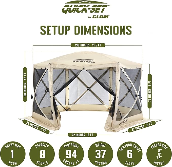 CLAM Pop Up Screen Tent, Outdoor Camping Gazebo Canopy, Escape, 11.5', Tan
