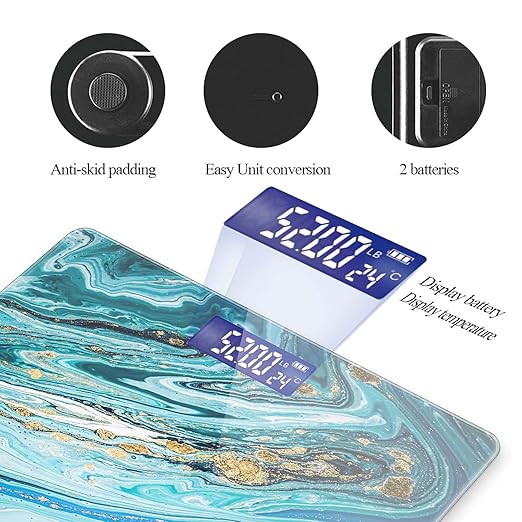 Weight Scale Digital Bathroom Scale Scale for Body Weight 400 lbs Personalized Digital Scale with Backlit Display Easy Read(Battery Not Included) - Blue Gilt Marble