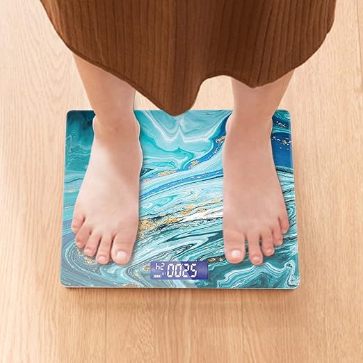 Weight Scale Digital Bathroom Scale Scale for Body Weight 400 lbs Personalized Digital Scale with Backlit Display Easy Read(Battery Not Included) - Blue Gilt Marble