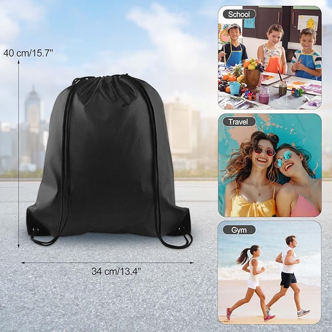 KUUQA 80Pcs Black Drawstring Backpack Bag Sack Drawstring Bags Bulk String Bags Storage Bags for Sport Gym Traveling
