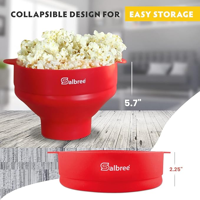 The Original Salbree Collapsible Silicone Microwave Popcorn Popper Maker Machine, Microwavable Bowl Holds 16 Cups, Uses Hot Air and Oil Always Optional - The Most Colors Available (Orange)