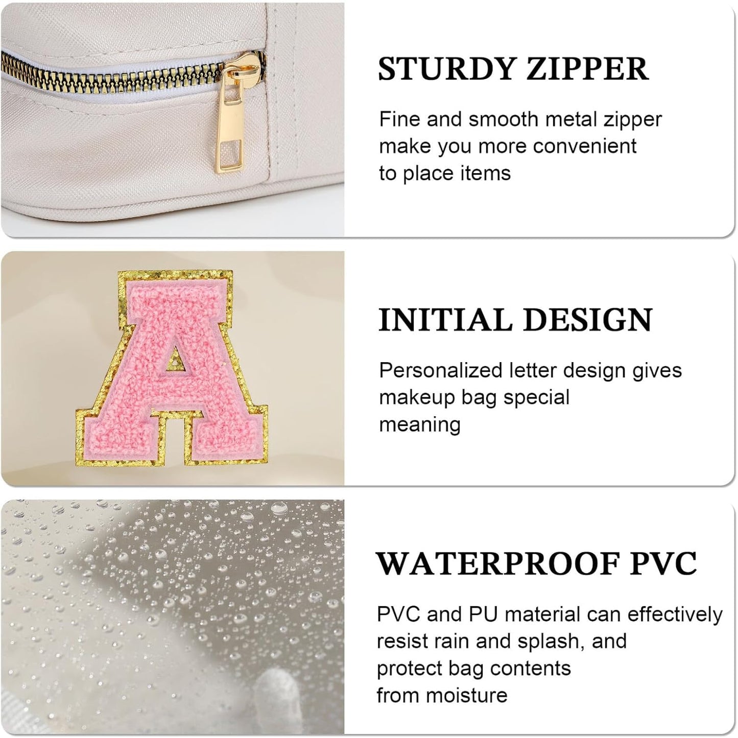 YOOLIFE Initial Make Up Bag Travel Toiletry Bag, Clear Makeup Bag Preppy Cosmetic Bag Clear Makeup Bags With Zipper Girlfriend Teacher 8 Year Old Girl Gifts Daughter Gifts Swim Gifts For Girls White S