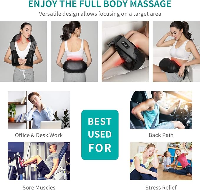 Nekteck Shiatsu Neck and Back Massager with Soothing Heat, Electric Deep Tissue 3D Kneading Massage Pillow for Shoulder, Leg, Full Body Muscle Pain Relief, Car, Office and Home Use