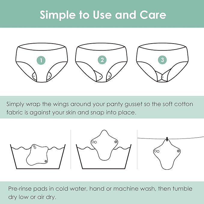 wegreeco 6 Pcs Reusable Menstrual Pads, Ultra Absorbent Cloth Pads for Heavy Flow, Sanitary for Teens, Women, Nonsli, Inner Mustard Yellow, Grey, Beige, Rose Gold Outer, XS