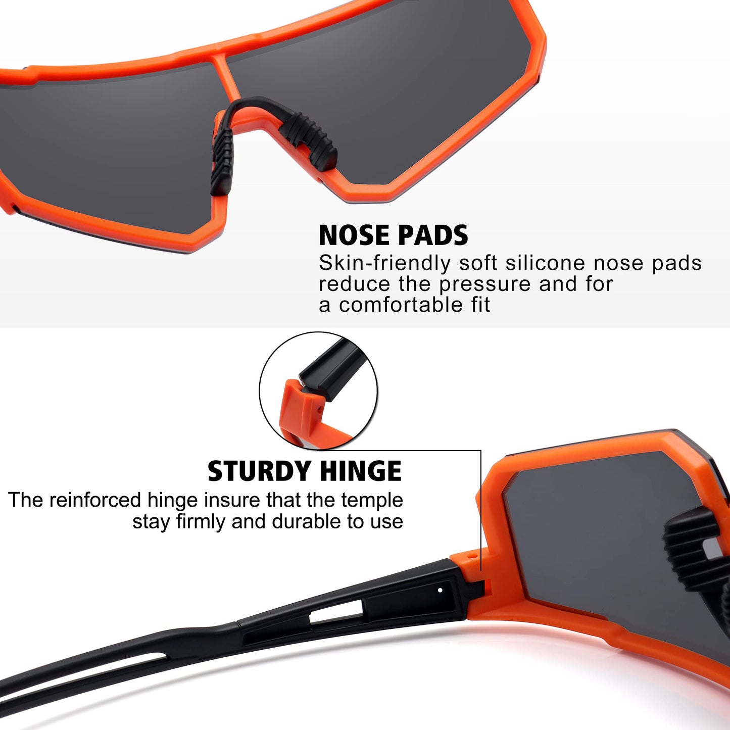 STORYCOAST Polarized Sports Sunglasses for Men Women,Bike Glasses Driving Fishing Cycling Mountain Bike Sunglasses UV400 Protection Orange Black Frame-Gray Lens