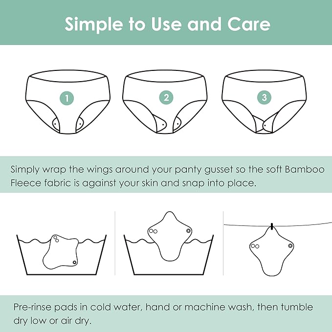 wegreeco 6 Pcs Reusable Menstrual Pads, Ultra Absorbent Cloth Pads for Heavy Flow, Sanitary for Teens,Women, Nonslip, Inner Mustard Yellow, Grey, Beige, Rose Gold Outer, XL