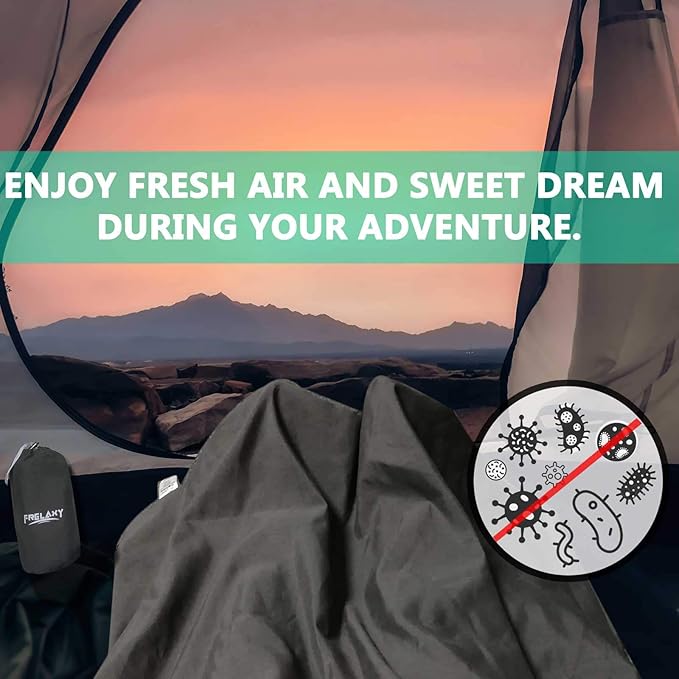 Frelaxy Sleeping Bag Liner, XL Travel Sheet & Camping Sheet for Backpacking, Hotel, Hostels & Traveling, Comfy & Easy Care, Full-Length Zipper/No Zipper