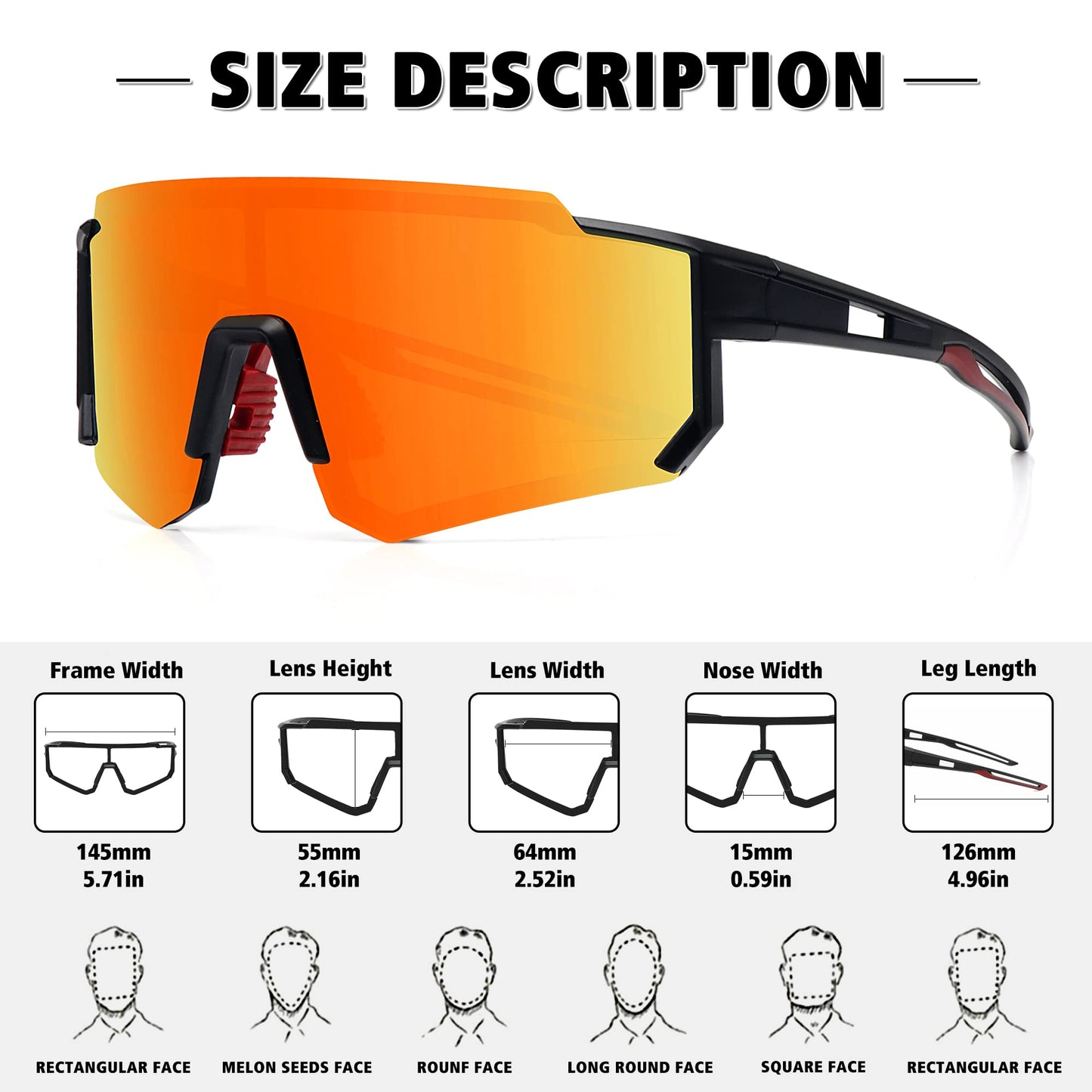 STORYCOAST Polarized Sports Sunglasses for Men Women,Bike Glasses Driving Fishing Cycling Mountain Bike Sunglasses UV400 Protection Black Frame-Red Mirror Lens