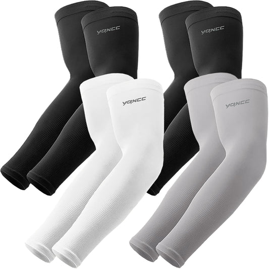 YQXCC 4 Pairs Arm Sleeves, Cooling UV Sun Protection Sports Compression Sleeves for Men Women, Golf Basketball Arm Sleeves