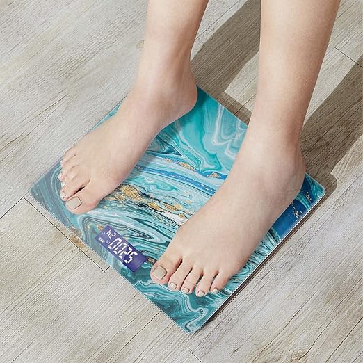 Weight Scale Digital Bathroom Scale Scale for Body Weight 400 lbs Personalized Digital Scale with Backlit Display Easy Read(Battery Not Included) - Blue Gilt Marble