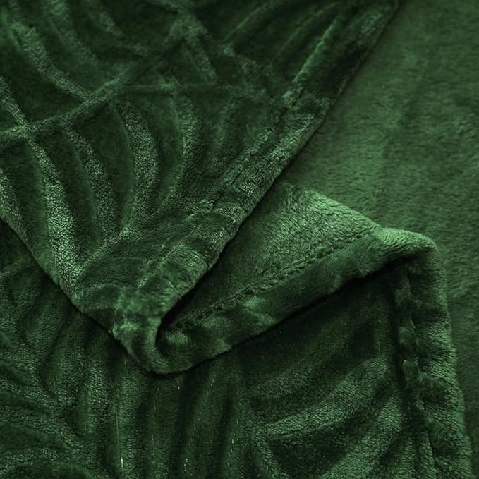 SOCHOW Super Soft Flannel Fleece Throw Blanket, Lightweight Cozy Warm Leaves Textured Plush Blanket for Bed Couch Sofa, 50 x 60 Inches, Olive Green