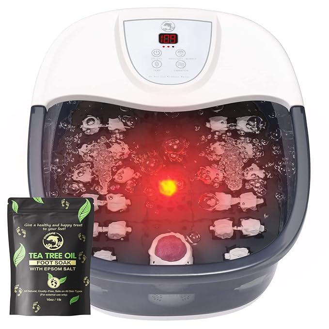 Foot Spa Bath Massager with Heat [2025 Upgraded], Vibration, Temperature Control, Jets, Bubbles, Epsom Salt, Feet Massager with 22 Massage Rollers, Foot Bath for Relaxation, Large, Grey