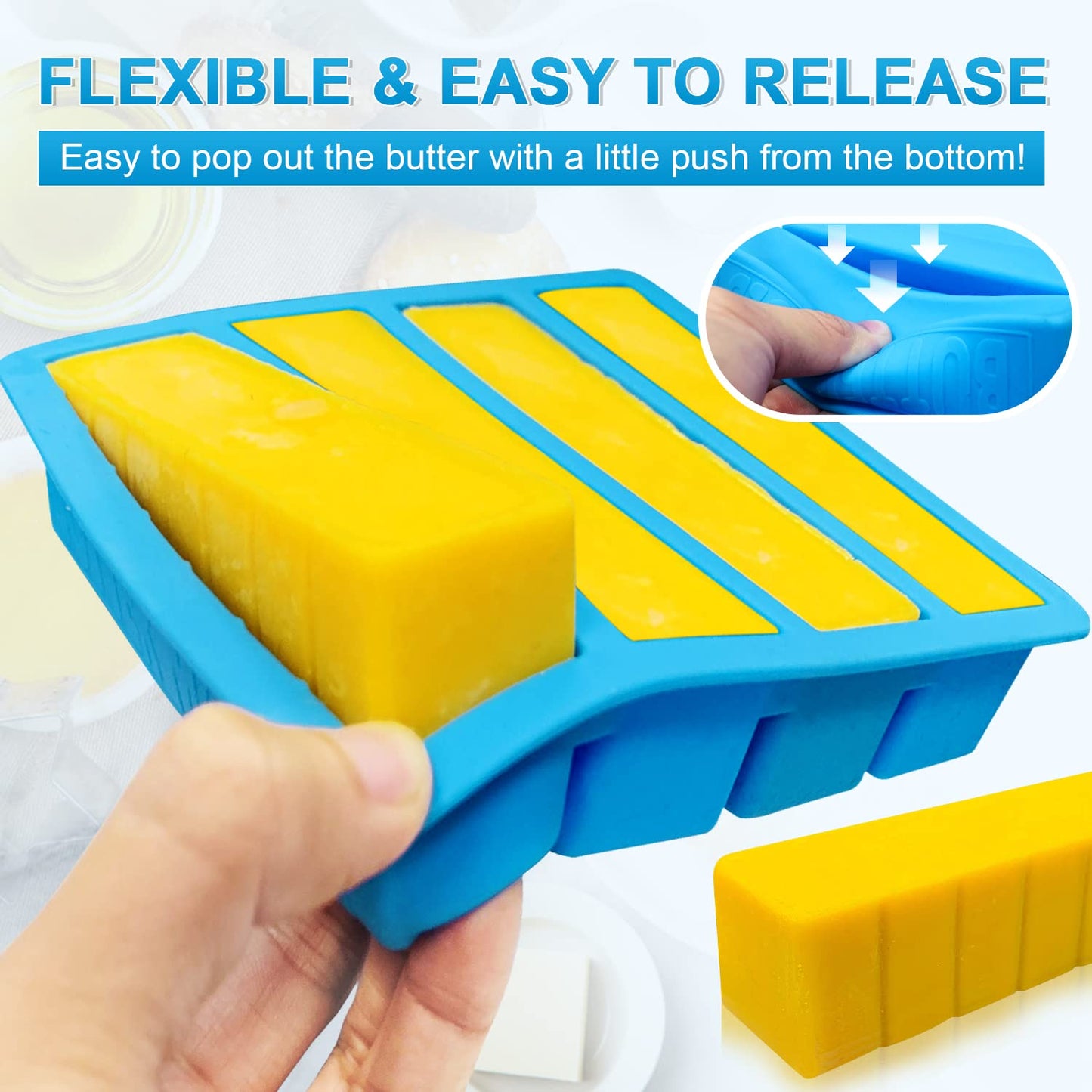 Silicone Butter Mold with Lid, Walfos Non-Stick Tray Fits Standard Butter Stick Size, Large Cavity, Holds 8 Tablespoons, Ideal For Soap Bar, Energy Bar, Cake, 2 Pack