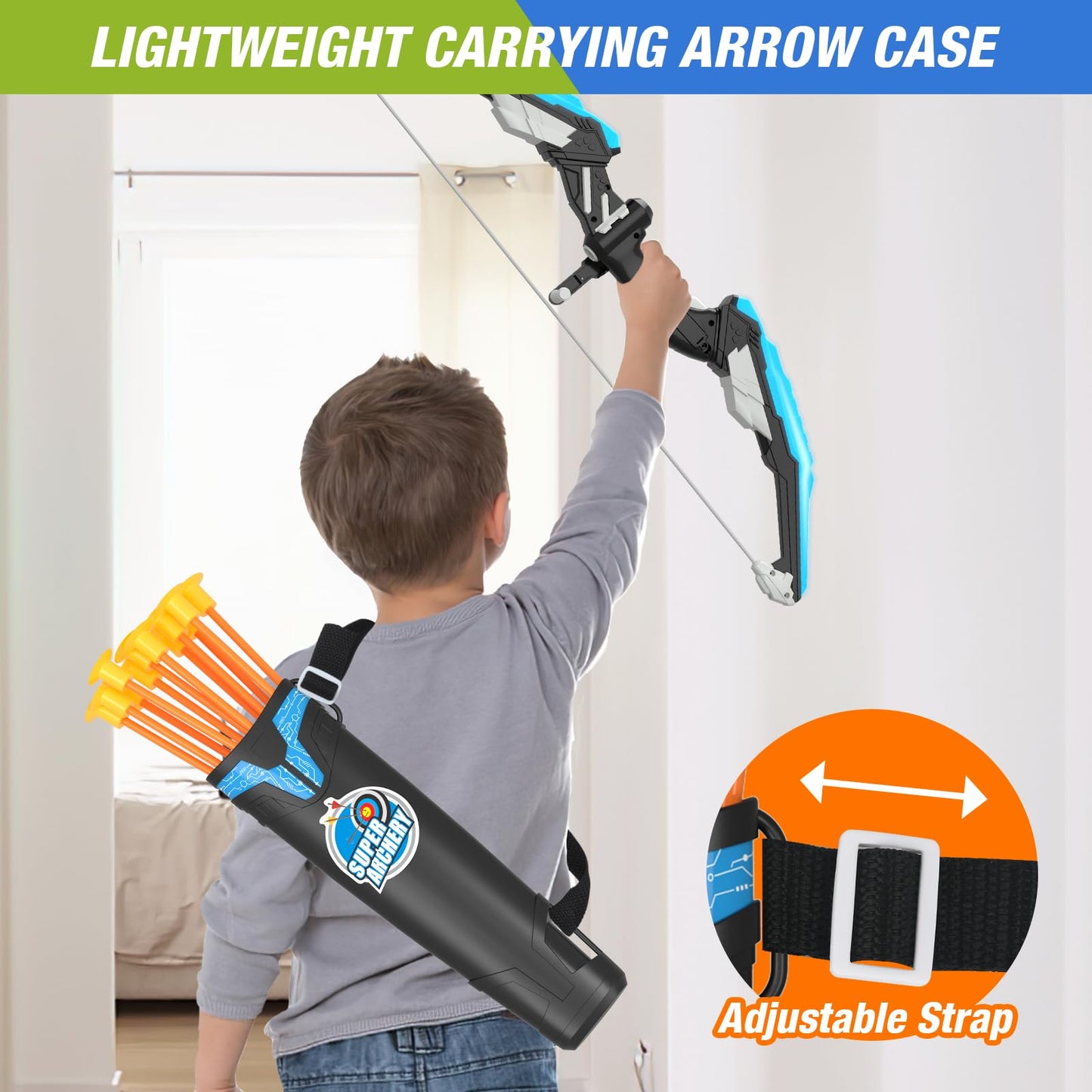 HYES 2 Pack Bow and Arrow for Kids, LED Light Up Archery Set with 24 Suction Cup Arrows, 1 Standing Target, 6 Score Targets & 2 Quiver, Indoor Outdoor Sport Gifts for Boys Girls Ages 4-8