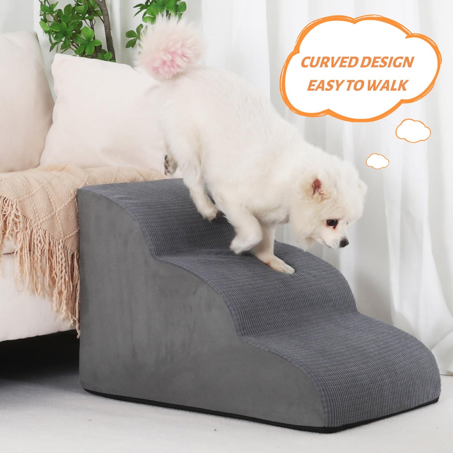 3-Step Dog Ramp and Stairs for Sofa and Chair - Non-Slip Sturdy Pet Steps for Small Dogs and Cats,15.7" H,Grey