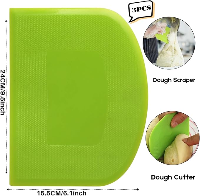 SURDOCA Dough Scraper Bench Scraper - 3P 9.5x6.1" Plastic Flexible Bowl Scraper, Sharp Edge & Angles Cake Scraper. Non-Slip Bakeware Decorating Tools Sculpting & Modeling Tools - Pure Pink