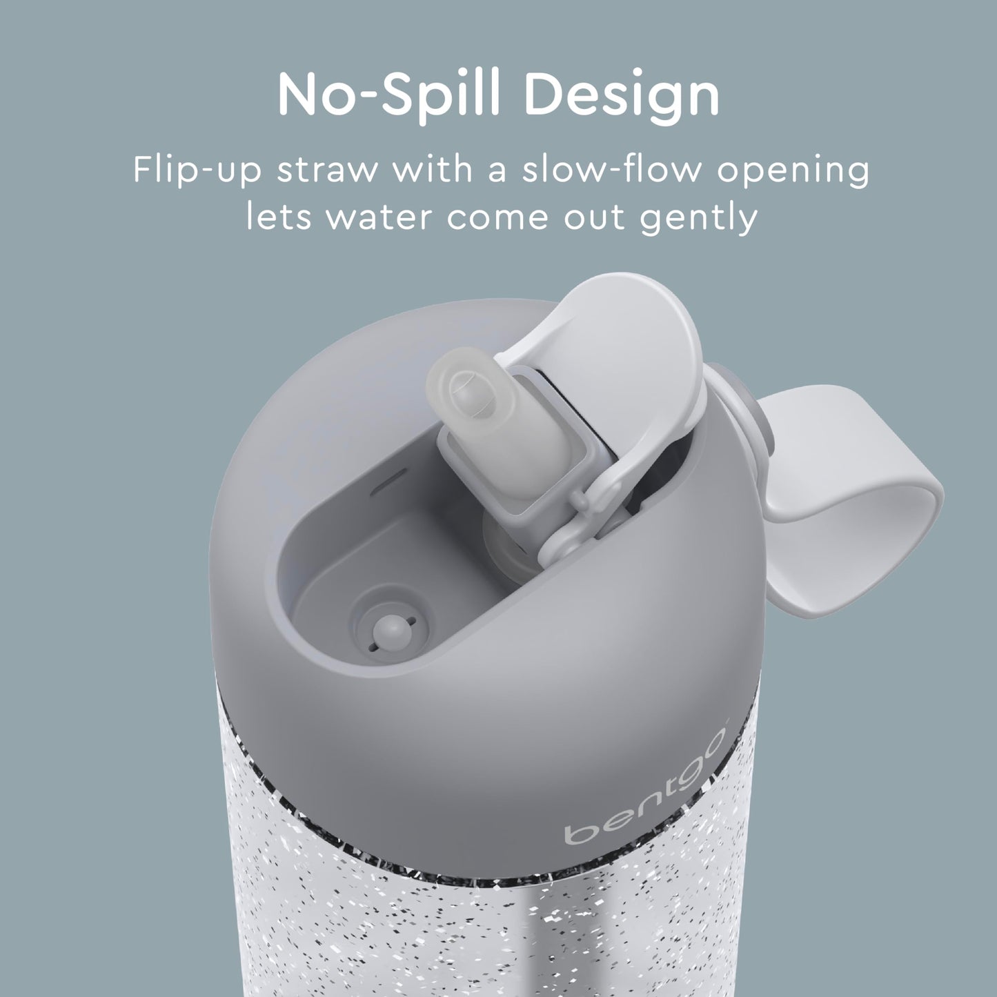 Bentgo Kids Water Bottle - Glitter Design, Leak-Proof, Durable Tritan™ 15 oz Cup for Kids/Toddlers 3+; Flip-Up Straw/Dishwasher Safe for School, Sports, Daycare, Camp (Glitter Edition - Silver)