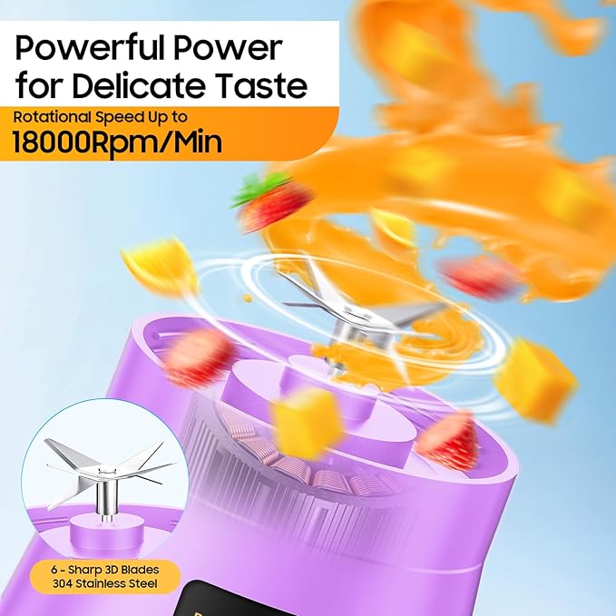 Cordless Portable Personal Size Blender - Mini Blender Make Smoothies and Shakes, 380Ml BPA Free Travel Cup, Powerful Blending Suit in Office/Home/Gym