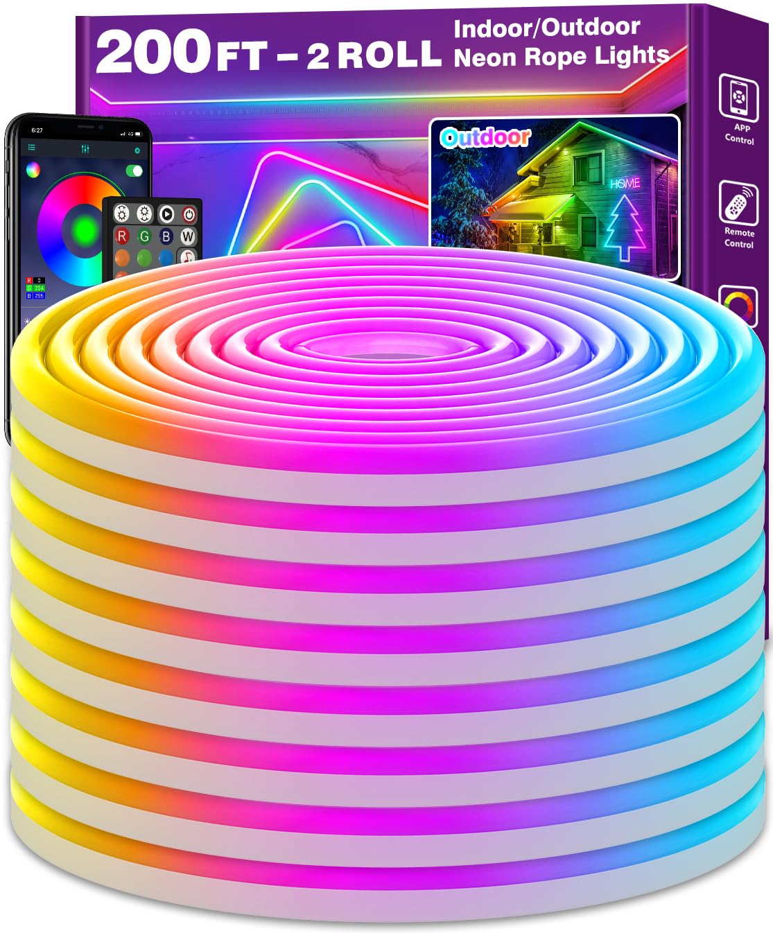 AILBTON 20Ft Neon Rope Lights,Flexible Led Rope Lights Control with App/Remote,Multiple Modes Rope Lights,IP65 Outdoor RGB Led Neon Lights,Music Sync Gaming Led Neons Light Strip for Bedroom Decor