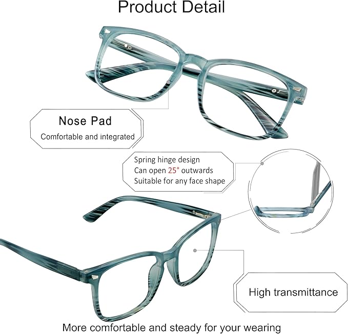 YEIN Bifocal Reading Glasses with Blue Light Blocking Lenses, Bifocal Reader for Women and Men, Vintage Square frame with Spring Hinge (+0.00/+1.50 magnification)