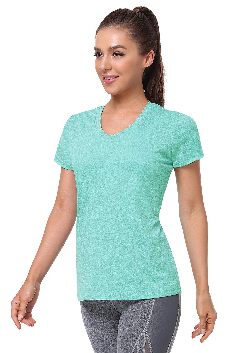Cosy Pyro Women's Short Sleeve V-Neck Athletic T-Shirt Exercise Yoga Tees Dry Fit Gym Shirts Moisture Wicking Workout Tops Pack of 5 Black1/Navy/Azure/Purple/Rose L