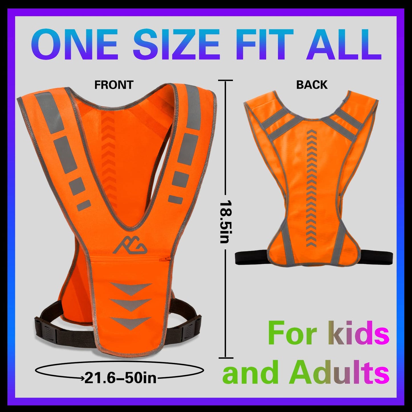 GoxRunx Reflective Running Vest Gear for Women Men Kids, Safety Reflective Vest for Night Cycling Walking Bicycle (Orange)
