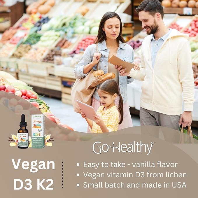 Go Healthy Multivitamin Liquid (1 Bottle) and Vitamin D3 K2 Drops (1 Bottle) for Kids, Toddlers, Teens, Vegan and Vegetarian, Gluten Free, Non-GMO Bundle