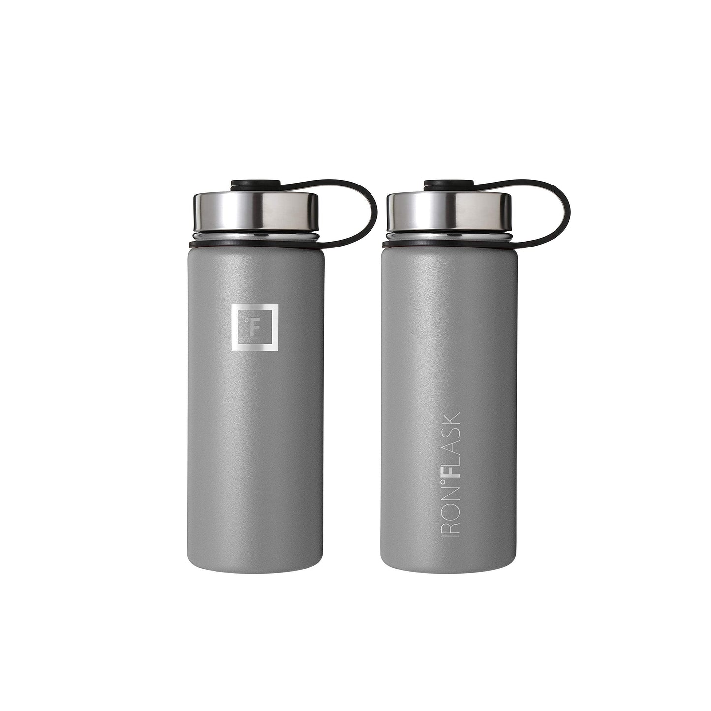IRON °FLASK Camping & Hiking Hydration Flask, Wide Mouth, 3 Straw Lids, Stainless Steel Outdoor Water Bottle, Double Walled, Insulated Thermos, Metal Canteen - Graphite, 18 Oz
