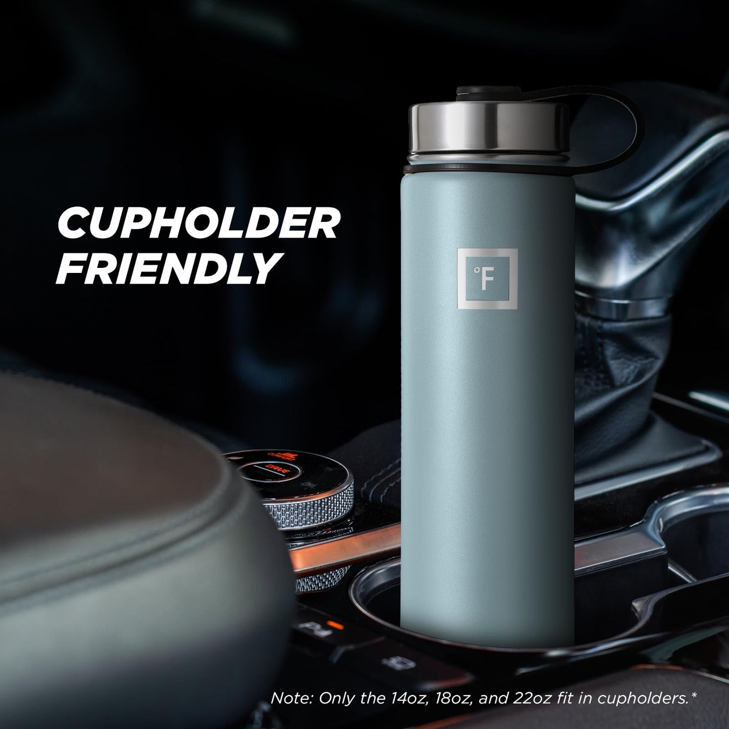 IRON °FLASK Camping & Hiking Hydration Flask, Wide Mouth, 3 Straw Lids, Stainless Steel Outdoor Water Bottle, Double Walled, Insulated Thermos, Metal Canteen - Elemental Gray, 22 Oz